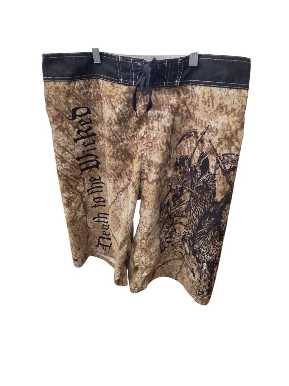Death To The Wicked Grim Reaper Graphic Board Shorts With Drawstring Waist